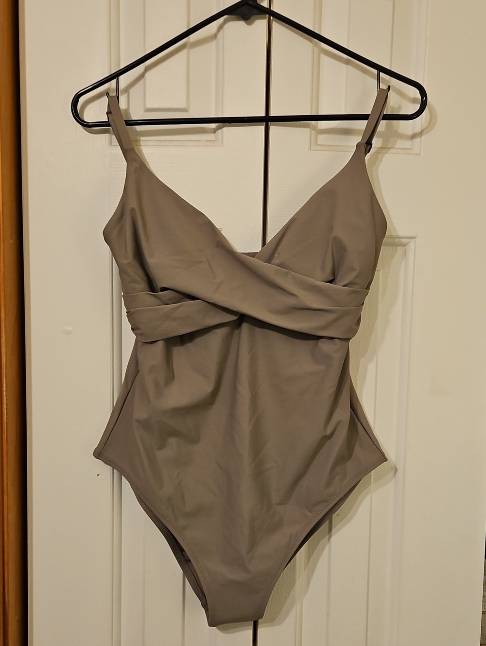 Calvin Klein Taupe-Gray Crossover One-Piece Swimsuit